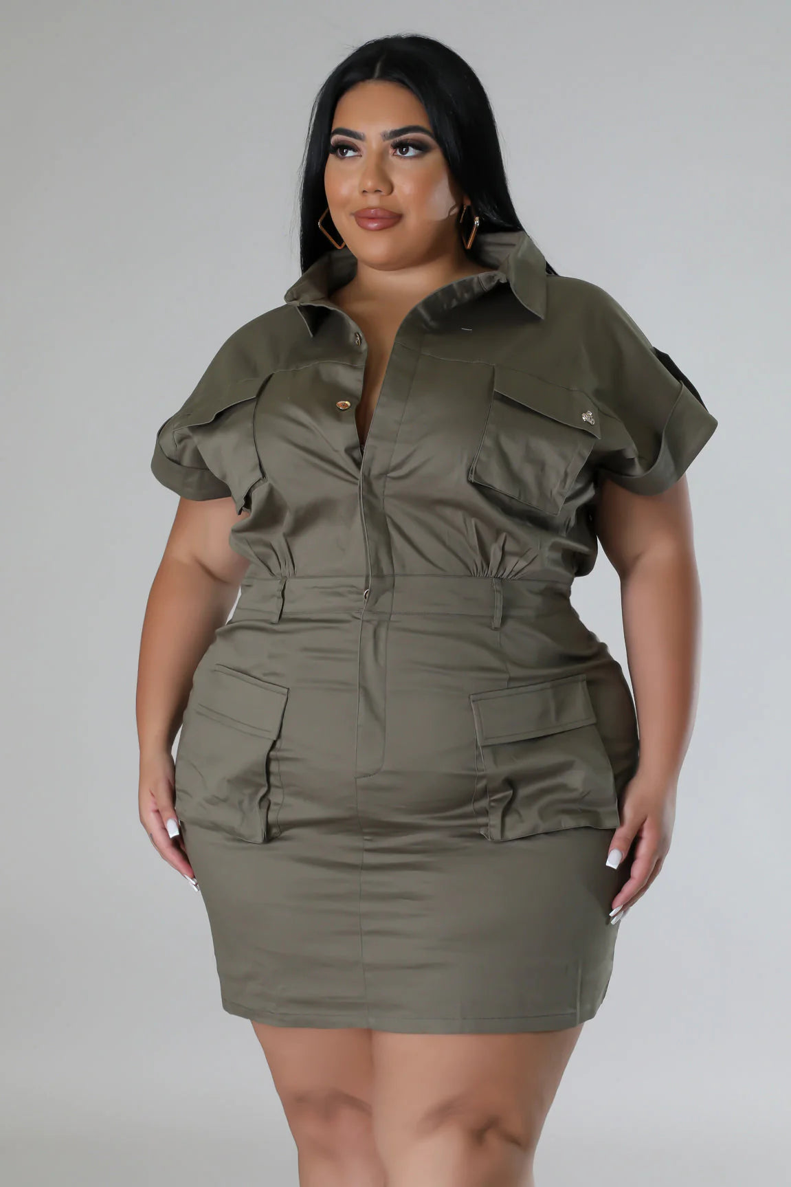 "Queen In Charge" Olive Cargo Dress