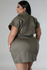 "Queen In Charge" Olive Cargo Dress