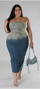 "Demure Babe" Faded Blue Denim Tube Dress